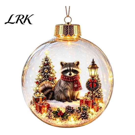 Winter Theme Party Supplies 3D Christmas Animal Faux Crystal Ball Ornament, Lighted Acrylic Hanging Decor Warm Light Scenes with Hedgehog Penguin