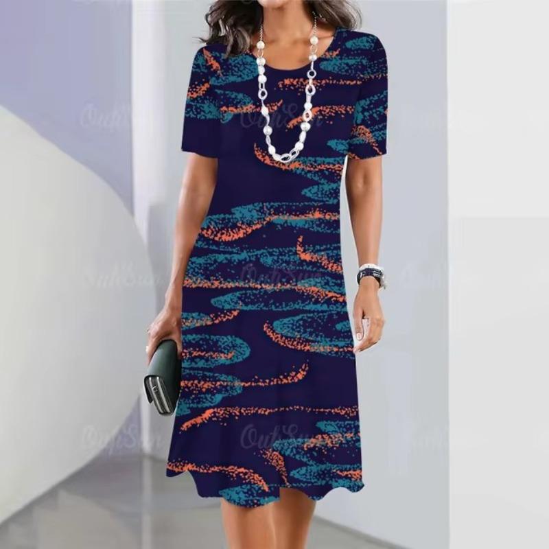 Fashion Women's Short Sleeve 3D Mini Dresses Plus Size Printing Loose Dress