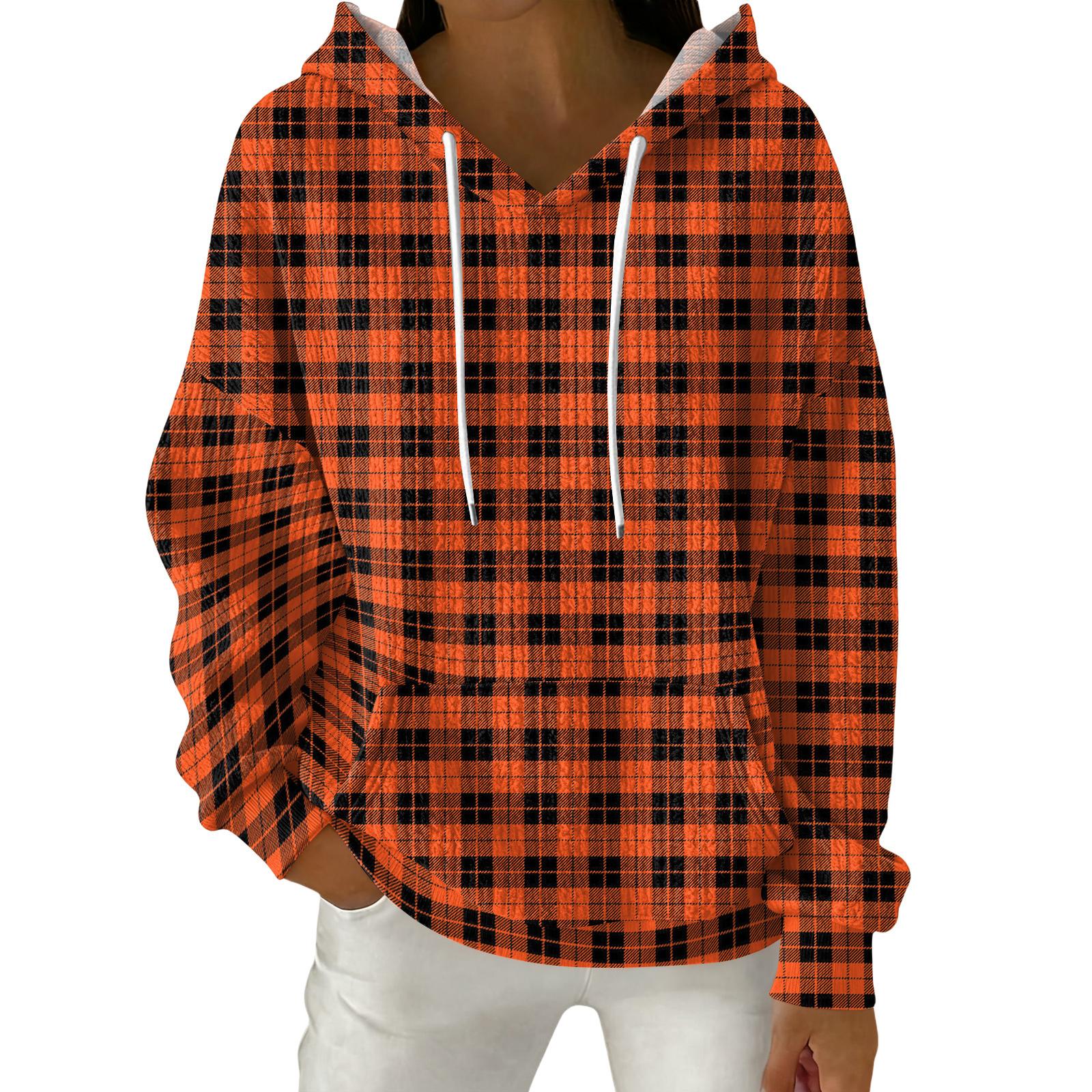 

Женский модный повседневный пуловер с клетчатым принтом, толстовка с длинным рукавом и капюшоном XL шафрановый