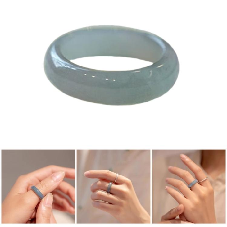 Elegant Natural Green Glass Rings Portable for Women Retro Chinese Styles Rings Portable for Any Gifts Giving Occasion
