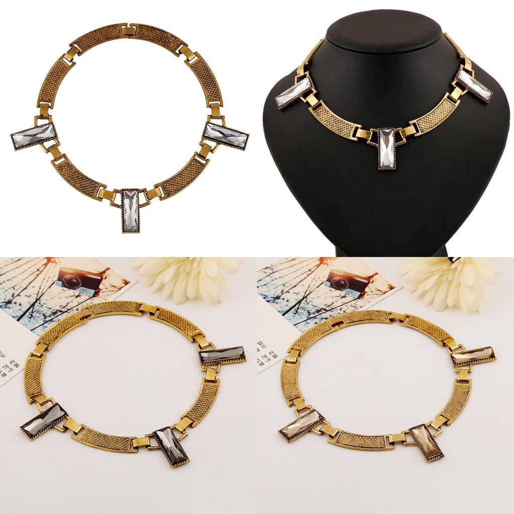 Geometrische Vintage-Legierungskette mit Strassverzierungen für Damen im Bohème-Stil