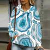 Women Plus Size White Floral Printed Long Sleeve Pullover Hoodie With Drawstring Hood And Kangaroo Pocket
