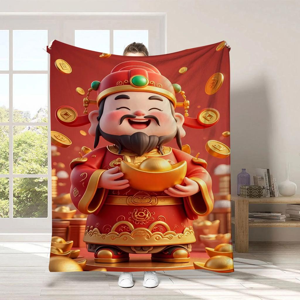 God of Wealth Theme Digitalprinted Polyester Bedroom Velvet Flannel Soft Sofa Cover Blanket Fleece Soft Sofa Cover Blankets