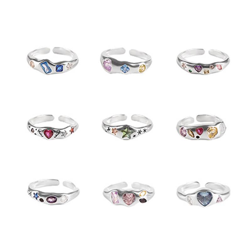 Colorful Heart Shaped Zirconia Ring For Women Trendy Adjustable Fashion Accessory 2024