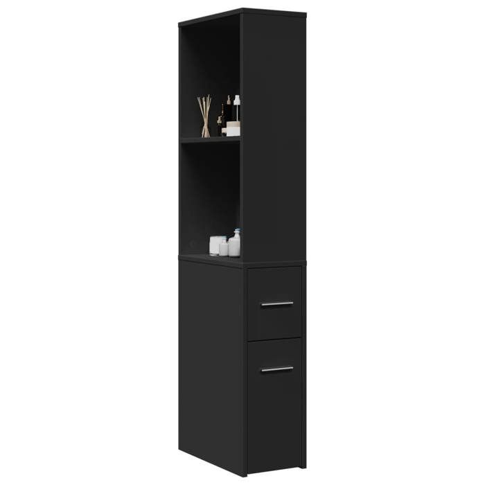 VidaXL Narrow Bathroom Cabinet with Castors Black, Tall Bathroom Cabinet, Bathroom Storage 855296