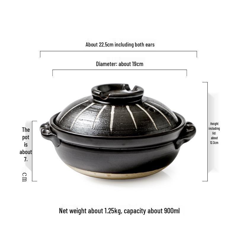 

Japanese-Style High-Temperature Resistant Ceramic Clay Stew Pot for Gas Stoves - Perfect for Soups and Rice Cooking Hand-painted White Line