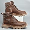 Herren Lederstiefel mit dicker Sohle, Martin-Stiefel, Winter-Werkzeugstiefel, lässige kurze Stiefel, High-Top-Lokomotiv-Herrenschuhe, Leder, rutschfest und verschleißfest