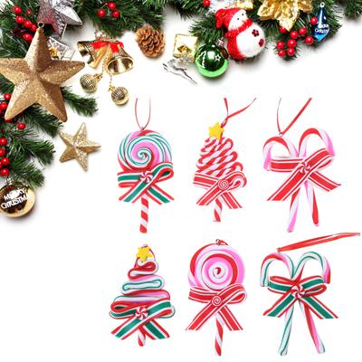 Set of 6 Candy Cane Christmas Tree Decorations for Home Party New Year XmasTree Hanging Ornaments Lollipop Pendant Decor