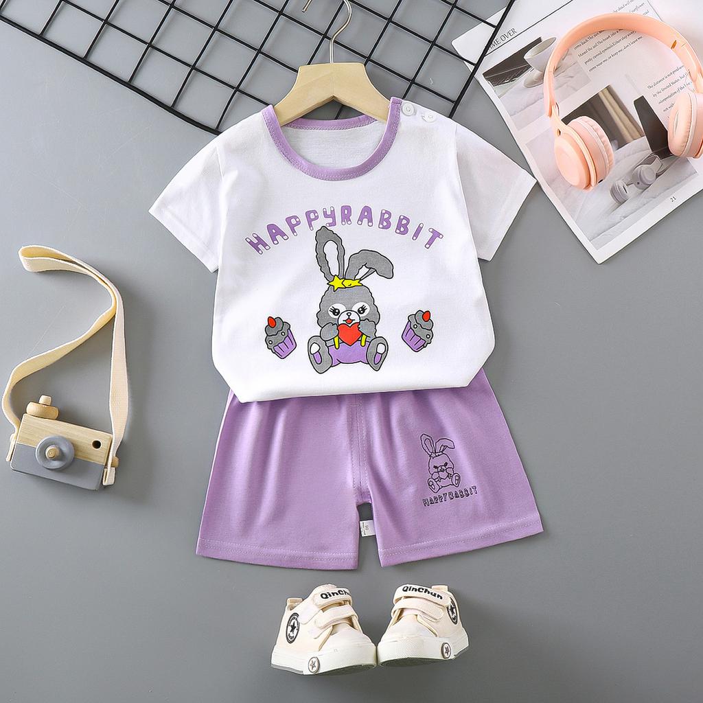 Children's Short-sleeved Suit Pure Cotton Girls Summer Clothes Boys T-shirt Baby Baby Clothes