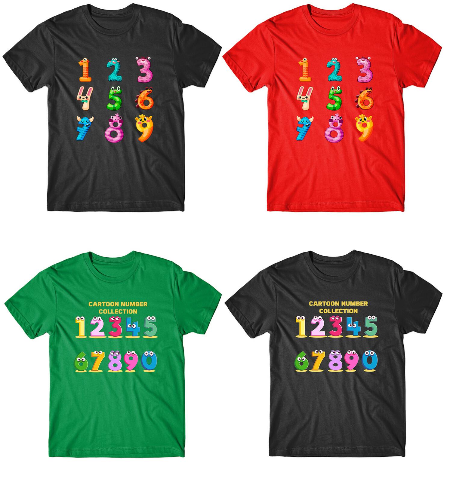 Cartoon Number Fun Colourful Collection With Character T-Shirt Mens Womens Tees Top Kids 3XL