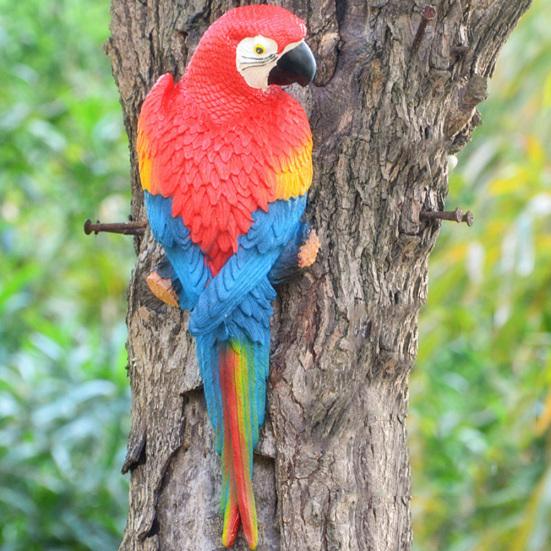Simulation Parrot Bird Sculpture?Resin Craft Wall Hanging Garden Decoration