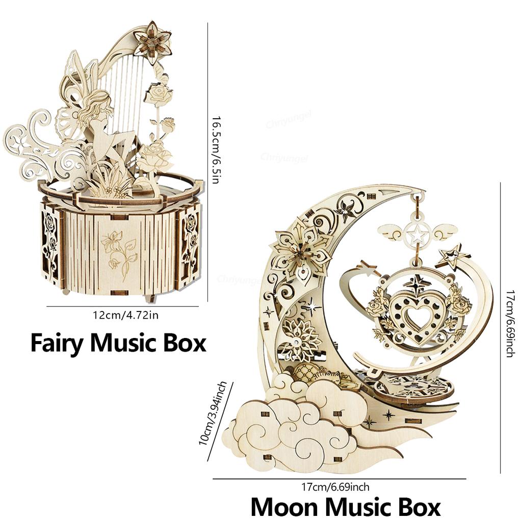 3D dřevěné puzzle Měsíc Hvězda Hudební skříňka DIY Sestava Rotující Řemeslná Dekorace STEAM Vzdělávací Hračky Dárek pro Dospělé Teenagery Děti