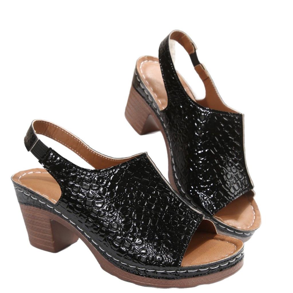 Fashion New fashionable thick-soled fish-mouth sewn European and American women's slippers with crocodile pattern