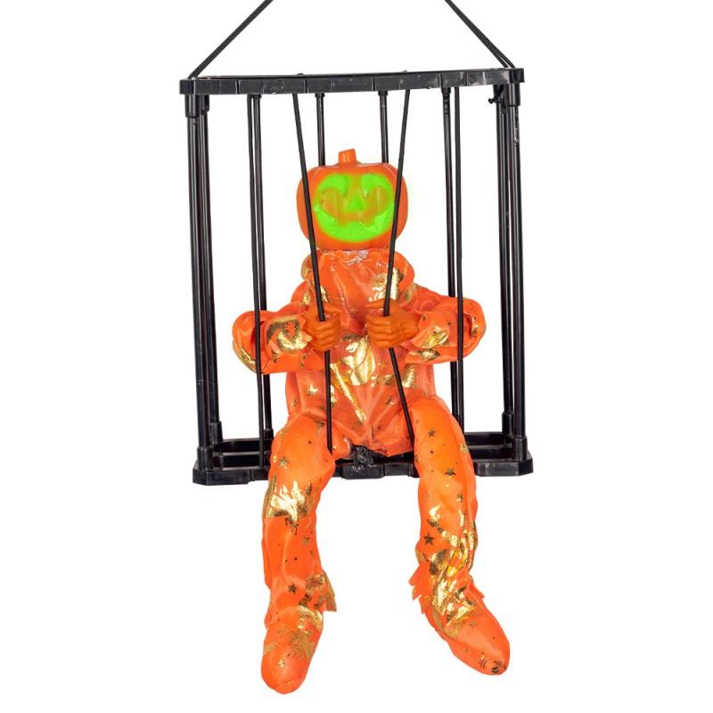 Halloween Animated Glowing Screaming Prisoner Skull In Cage Decor Haunted House Bar Escape Room Party