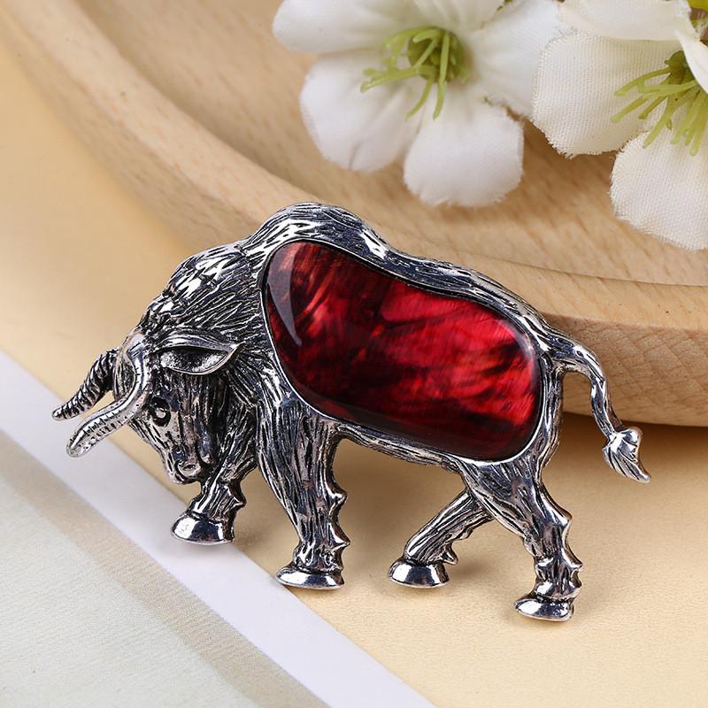 Shell Zodiac Bull Brooch With Embedding Decor For Fashion Accessories