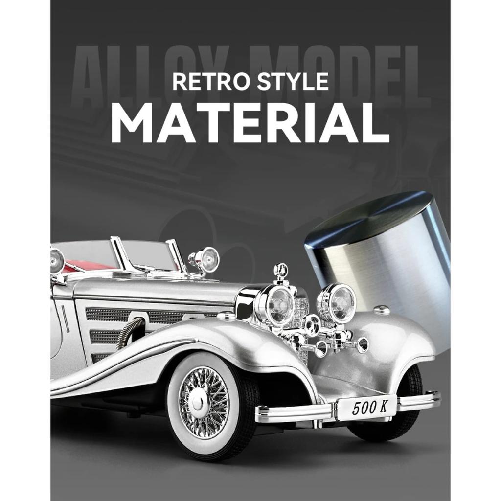 1/18 Benzs 500K Legering Luxy Auto Model Diecast Metaal Klassiek Retro Voertuig Auto Model Hoge Simulatie Geluid en Licht Kinder Speelgoed Cadeau
