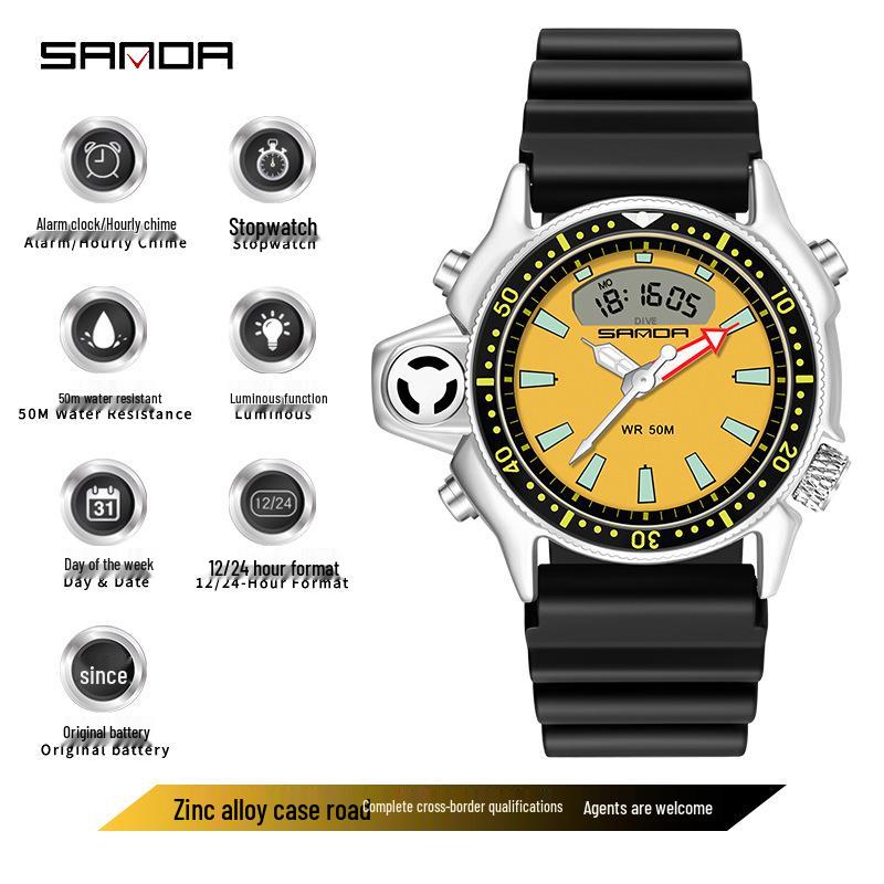Sanda Trendy Large Dial Waterproof Sport Watch for Men, Women, and Students