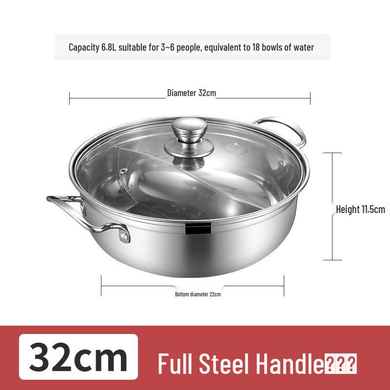 Double Flavor 304 Stainless Steel Hot Pot with Handles - Large Capacity for Clear Soup & Spicy Pot, Induction Cooker Compatible