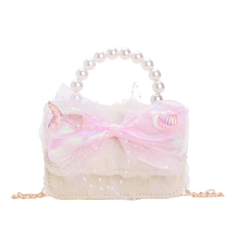 Childrens Fashionable Modern Single Shoulder Bag With Pearl Details And Bow Design
