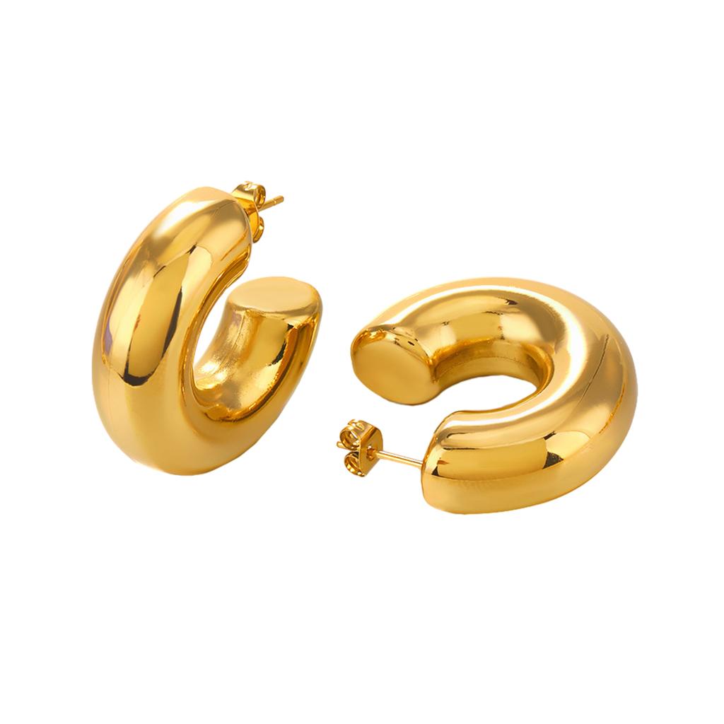 C Shaped Hoop Earrings for Women Gold Silver Color Round Circle Ear Studs Hypoallergenic Trendy Jewelry Gifts for Women
