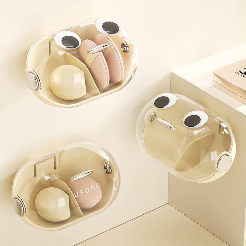 Cosmetic storage box Household wall hanging perforation-free sealing dust proof multi-functional powder puff beauty egg storage