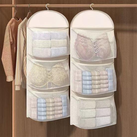Wardrobe Hanging Storage Net Large Capacity Mesh Storage Bag with Hook Multi-tier Breathable Mesh Pouch for Socks Bras Underwear Dorms Bedrooms