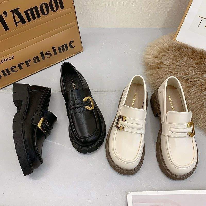 Real Soft Leather Loafers Women's 2025 Spring and Autumn New Muffin Sole Thick Heel Single Shoes British Style Versatile Soft Sole Small Leather Shoes