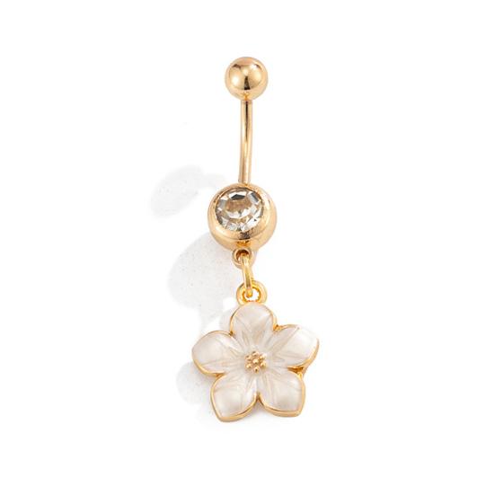 Navel Nail, Stainless Steel Flower Design Navel Jewelry, Belly Piercing Ring with Clear Cubic Zirconia Inlay, Belly Button for Sensitive Skin Summer B