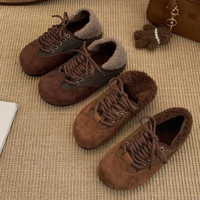 Maillard Style Retro Brown Thickened Platform Cotton Shoes Women's 2025 New Autumn and Winter Velvet Warm and Heightened German Training Shoes