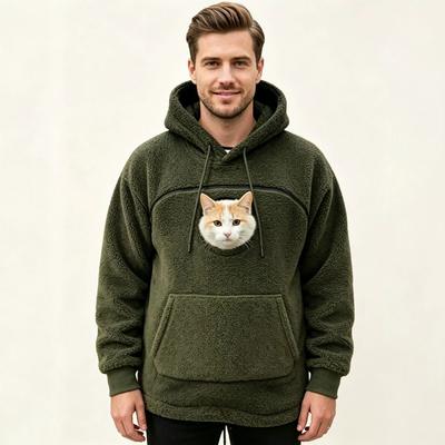 Europe, America, Autumn And Winter Men'S Hooded Sweater Fleece Warm Pet Dog Cat Pocket Jacket Casual Top
