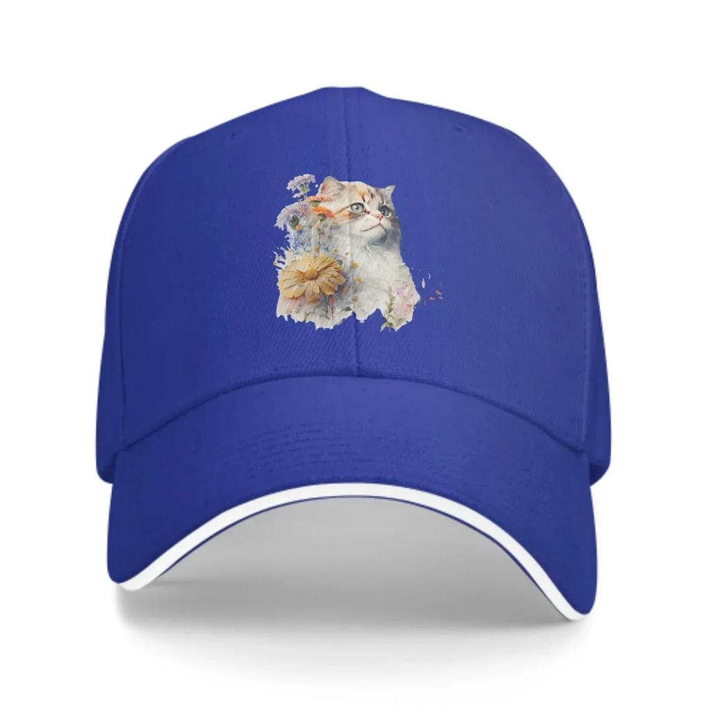 Floral Cat Baseball Caps Fashion Casquette for Unisex Women Adjustable Casual Trucker Hats for Sports Outdoor Activities