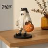 Small Statue for Mantels Cute Ghost Statue, Resin Black Cat Holding Pumpkin Bucket Ornament, Halloween Figurine Home Holiday Party Table Mantel