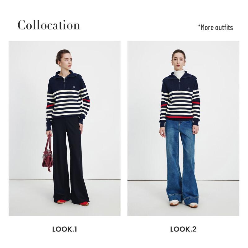 Navigare Women's Striped Oversize Half-Zip Knit Sweater