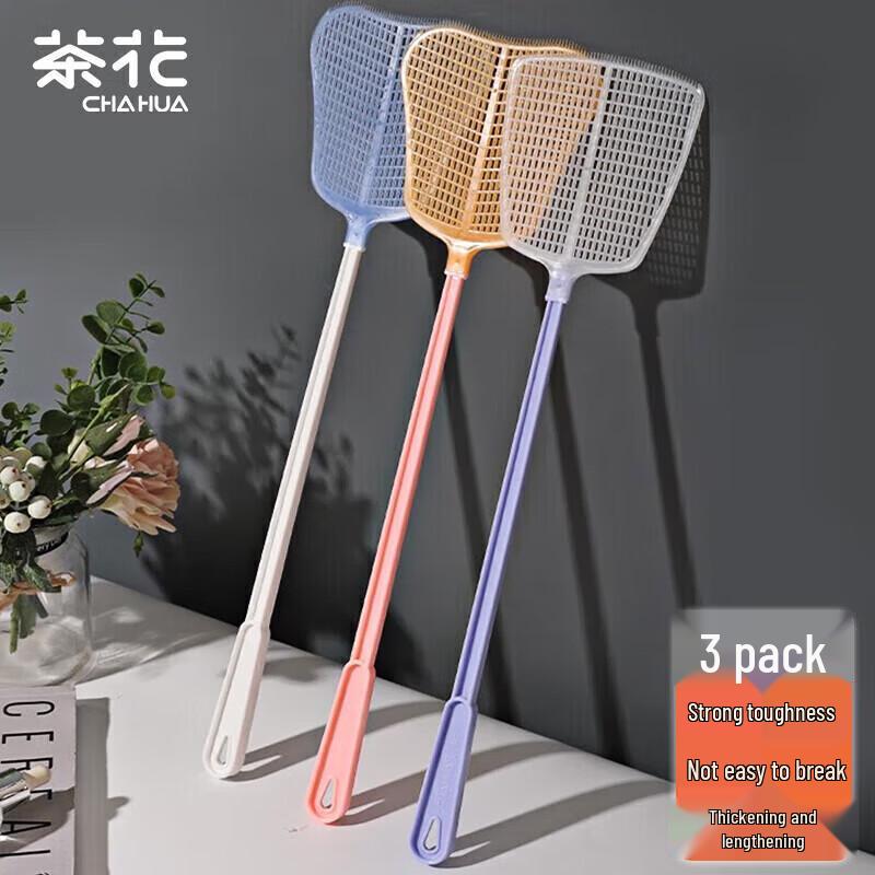 Chahua Durable Plastic Long-Handle Fly Swatter 3-Pack