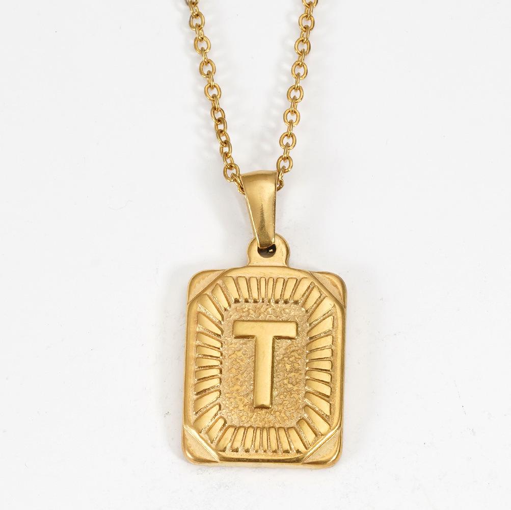 New Electroplated Square Copper Plate English Letter Pendant - Handmade Gold Medal Design.
