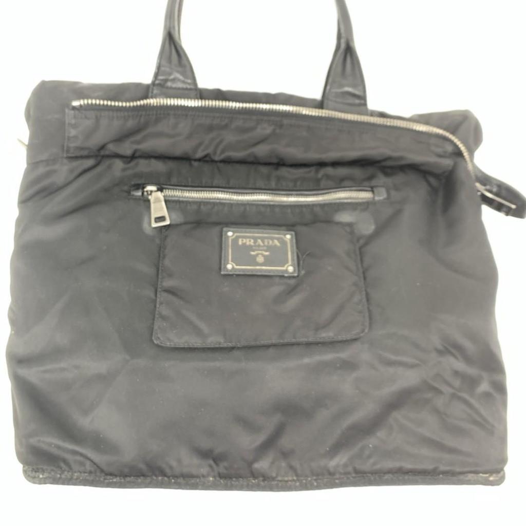 Prada Reversible Tote Bag Handbag Leather Genuine Leather Tessuto Nylon Black Women's Men's Unisex Lightweight