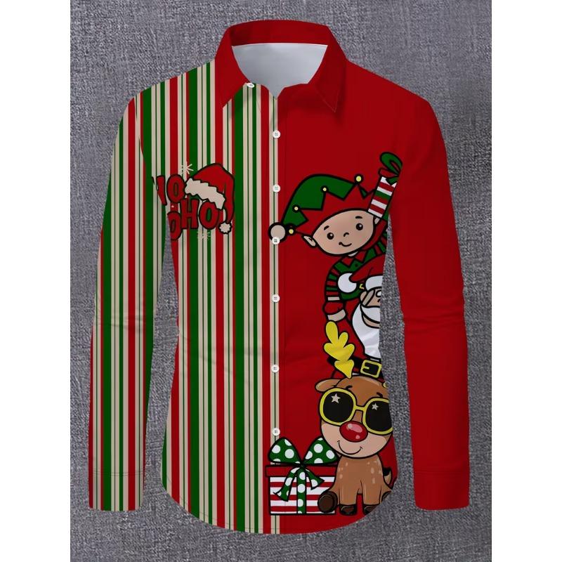 New Christmas Men's 3D Printed Formal Shirt Christmas Tree Santa Claus Pattern Long Sleeve Shirt Fashion Men's Shirt