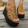 Summer 2025 New Plus-size European and American Style Leopard Print Wedge Heels Thick-soled Fashionable Flip-flops for Women