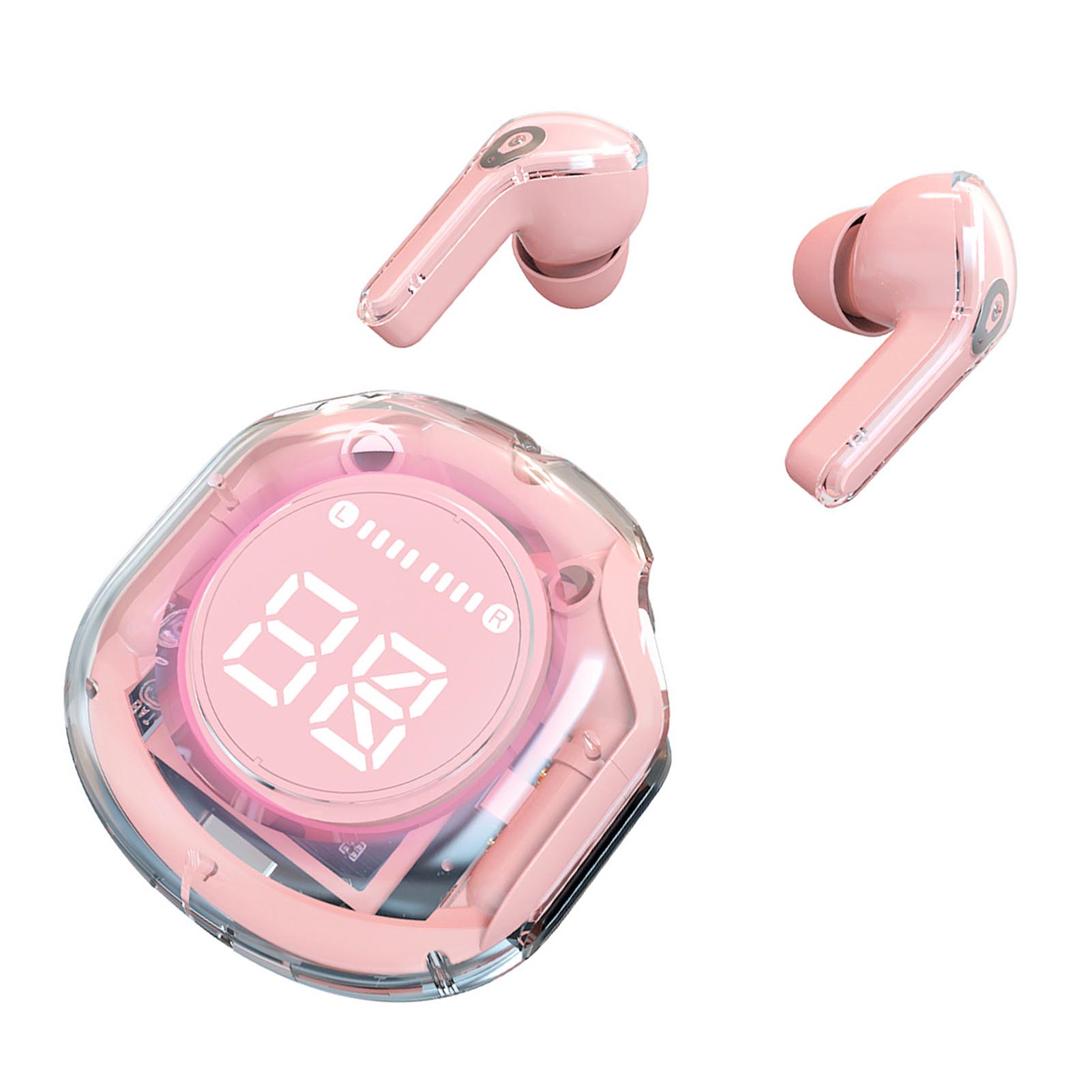 

Wireless Bluetooth Earbuds Noise Reduction Large Capacity Battery Earphones with Transparent Charging Case