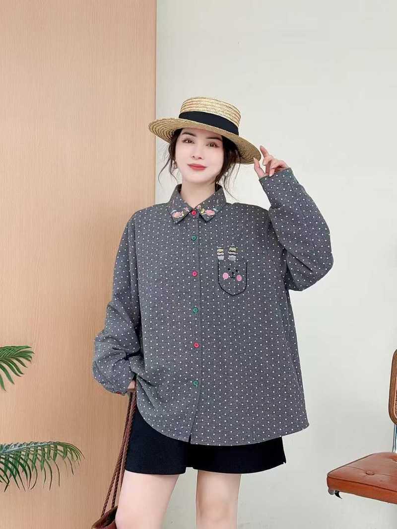 

Весна 2026 Девушка Мори Вышитый Топ-Кардиган Свободного Кроя в Горошек One Size серый