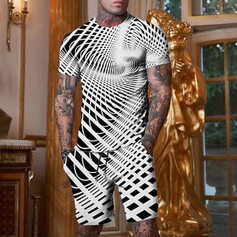 

Муж. Шорты Футболка Набор Инвентарь Графика Оптическая иллюзия Одежда Одежда На открытом воздухе Повседневные С короткими рукавами 2 предмета Дизайнер На каждый день 6XL