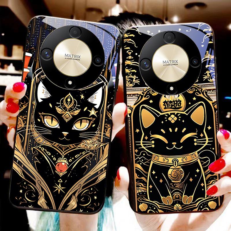 Câine Negru Auriu Pentru Honor Magic 6 50 70 90 Lite X7b 200 Pro Nova 10 Nova 5T X6 P30 Pura 70 Ultra Carcasă de Telefon din Sticlă Călită