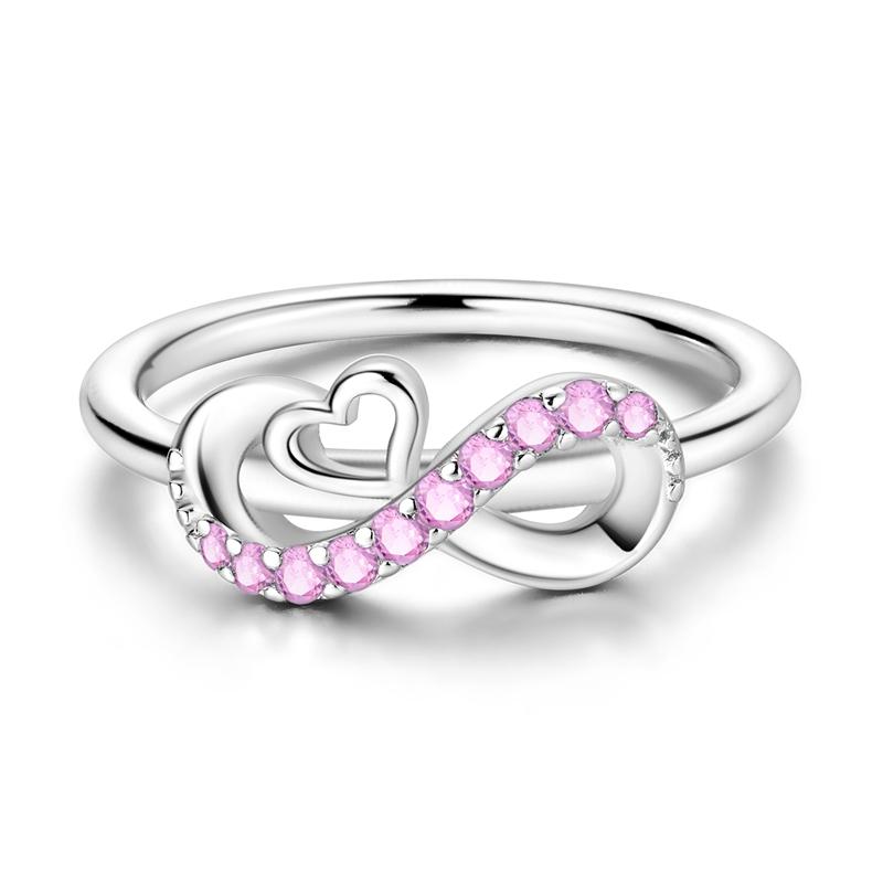 New Design 925 Silver Infinite Pink Zircon Love Heart Shape Ring Finger Rings For Women High Quality Wedding Jewelry Gift