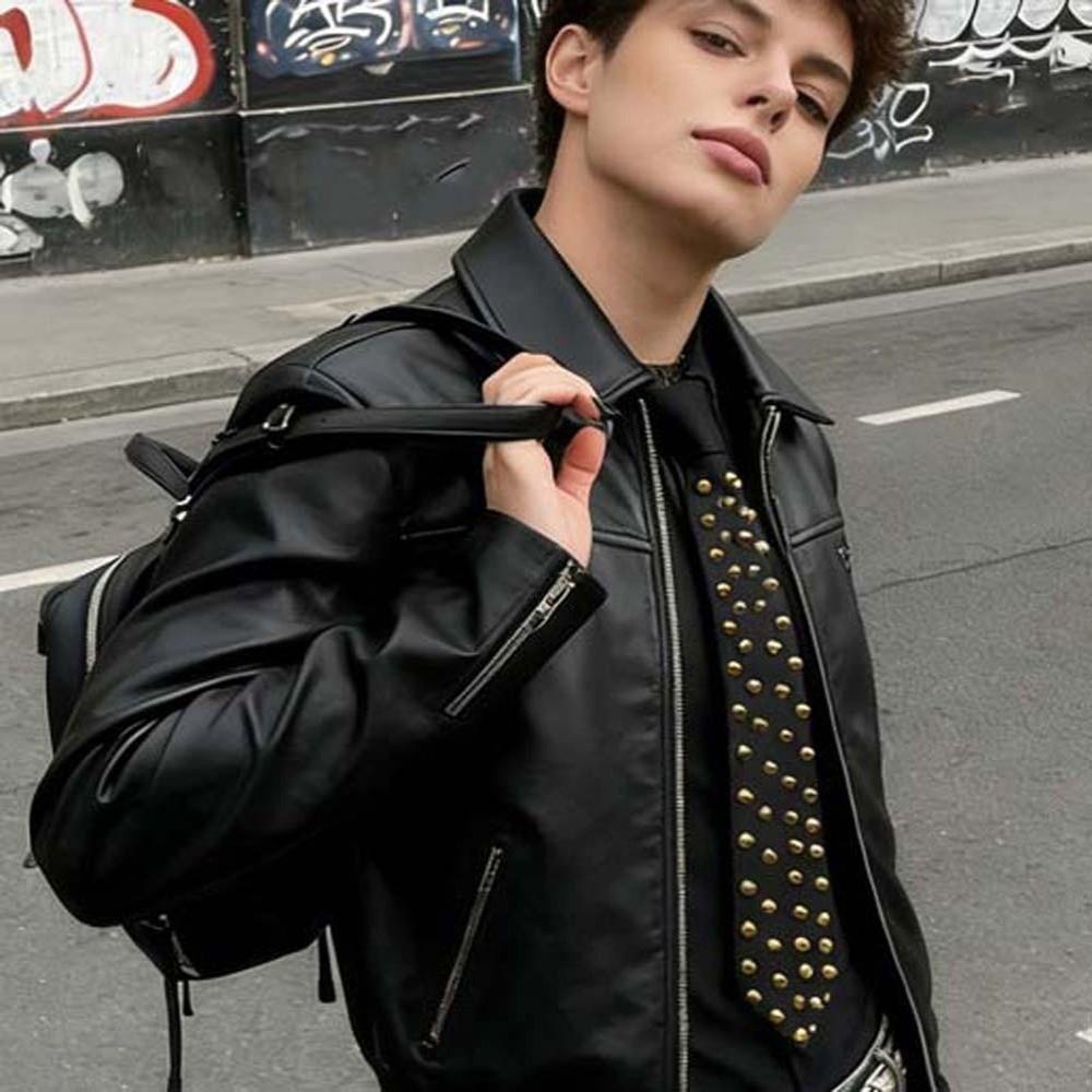 Choker Punk Style Long Necktie Black Pre-tied Tie Y2K Rivet Tie  Daily