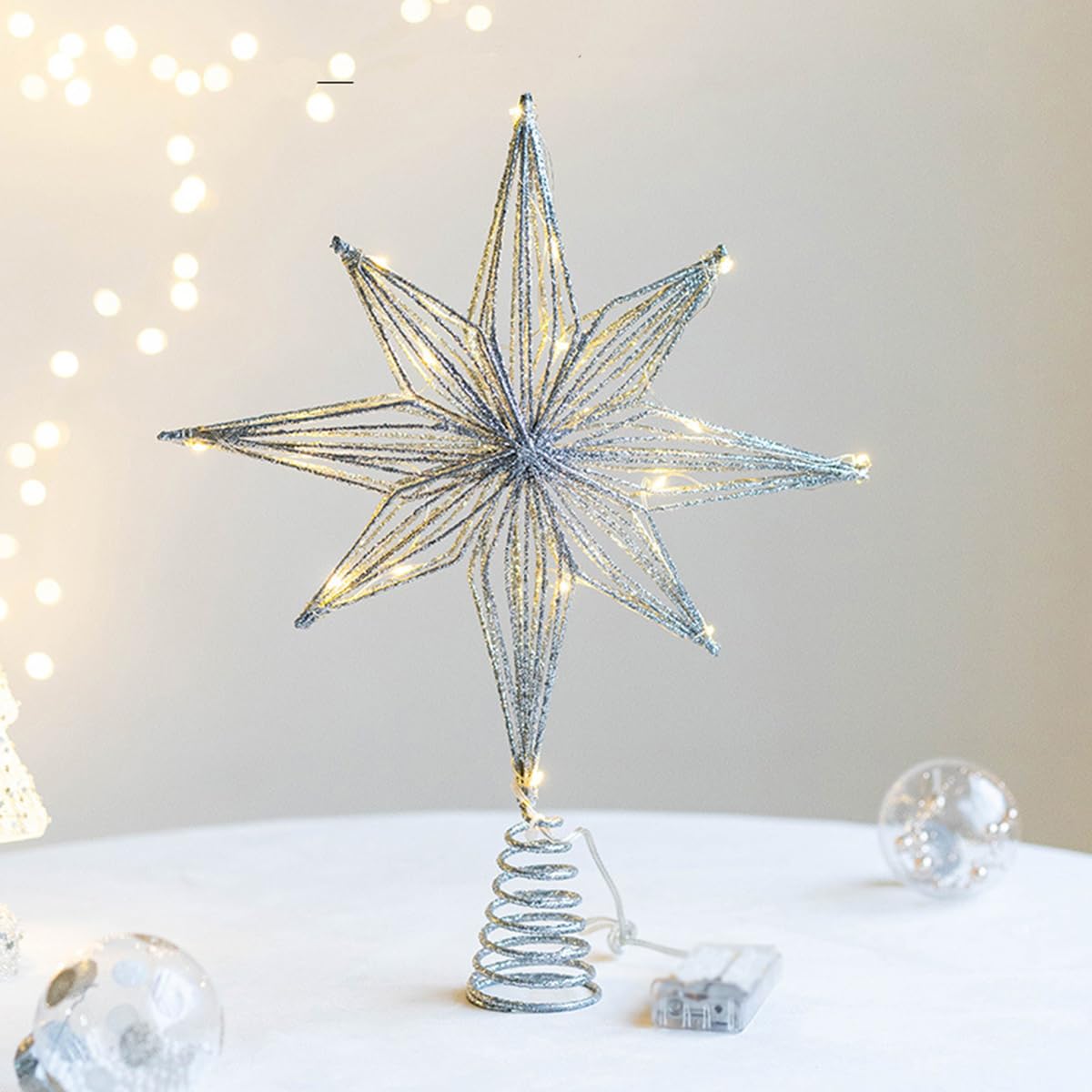 AiMMei Tree Top, LED Illuminated, Eight-Pointed Star, Stylish Christmas Tree Decoration Ornament, Figurine, Lucky Star, Luxurious Atmosphere, Christma