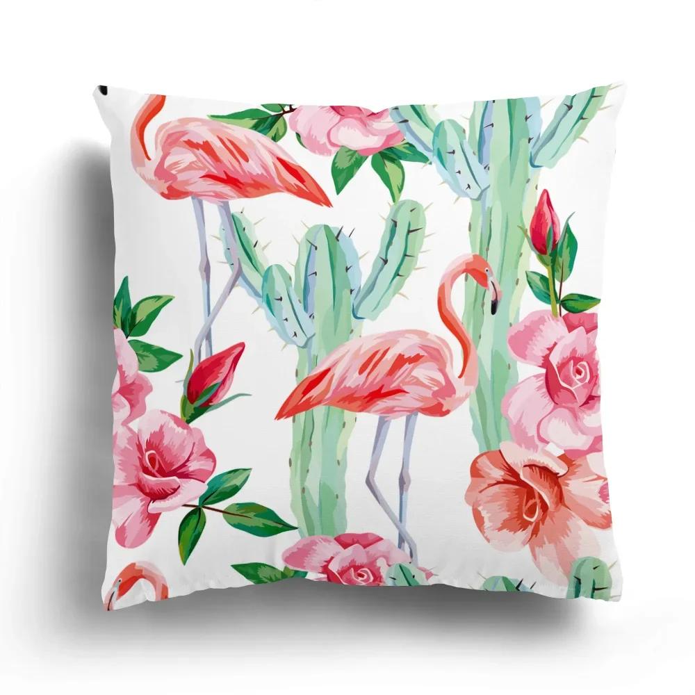 Tropical Plant Flamingo Print Pattern Cushion Cover for Home Living Room Sofa Decoration Waist  Pillowcase