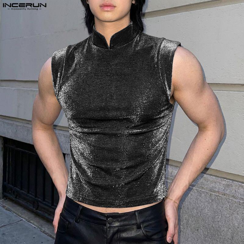 INCERUN Canottiere Estive da Uomo Senza Maniche Glitter Casual Vestibilità Aderente