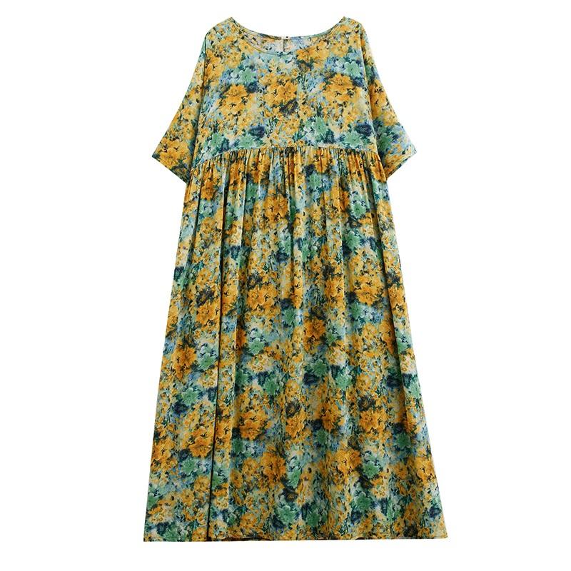 

Новое хлопковое платье больших размеров с коротким рукавом и цветочным принтом для женщин, повседневное свободное длинное летнее платье