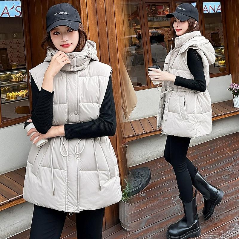 New Women's Cotton Vest Autumn Winter Cotton-padded Coat Parkas Korean Version Fashion Slim Hooded Cotton Vest Clip
