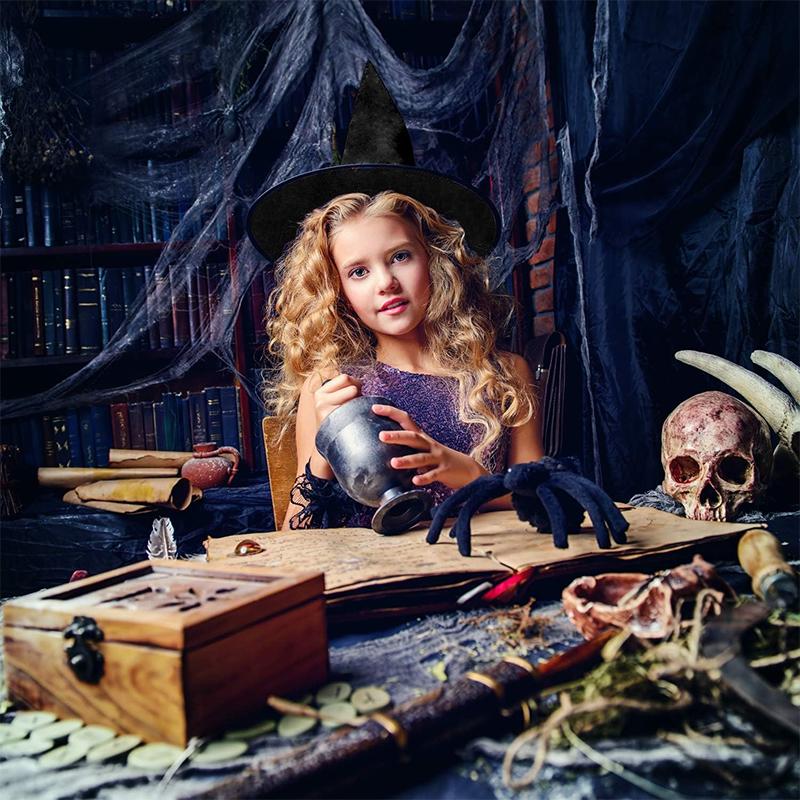 36cm 1Pcs 2025 Halloween Black Folds Witch Hat for Women Men Masquerade Party Carnival Costume Cosplay Props Halloween Decor